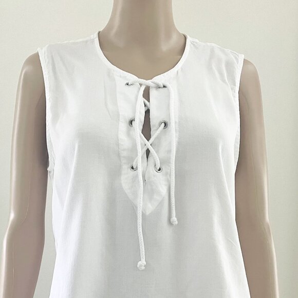 Cloth & Stone White Lace Up Sleeveless Blouse Tank Size Large Large New Without - Picture 3 of 7